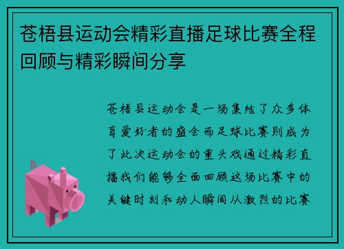 苍梧县运动会精彩直播足球比赛全程回顾与精彩瞬间分享
